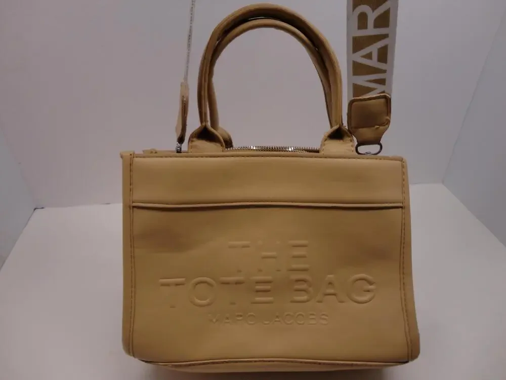Marc Jacobs Tote Bag Womens Small Beige Leather Zip Shoulder Purse The Tote Bag